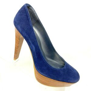 Stuart Weitzman Stilts Platform Pump Womens Size 7 M Blue Suede Stacked Heel